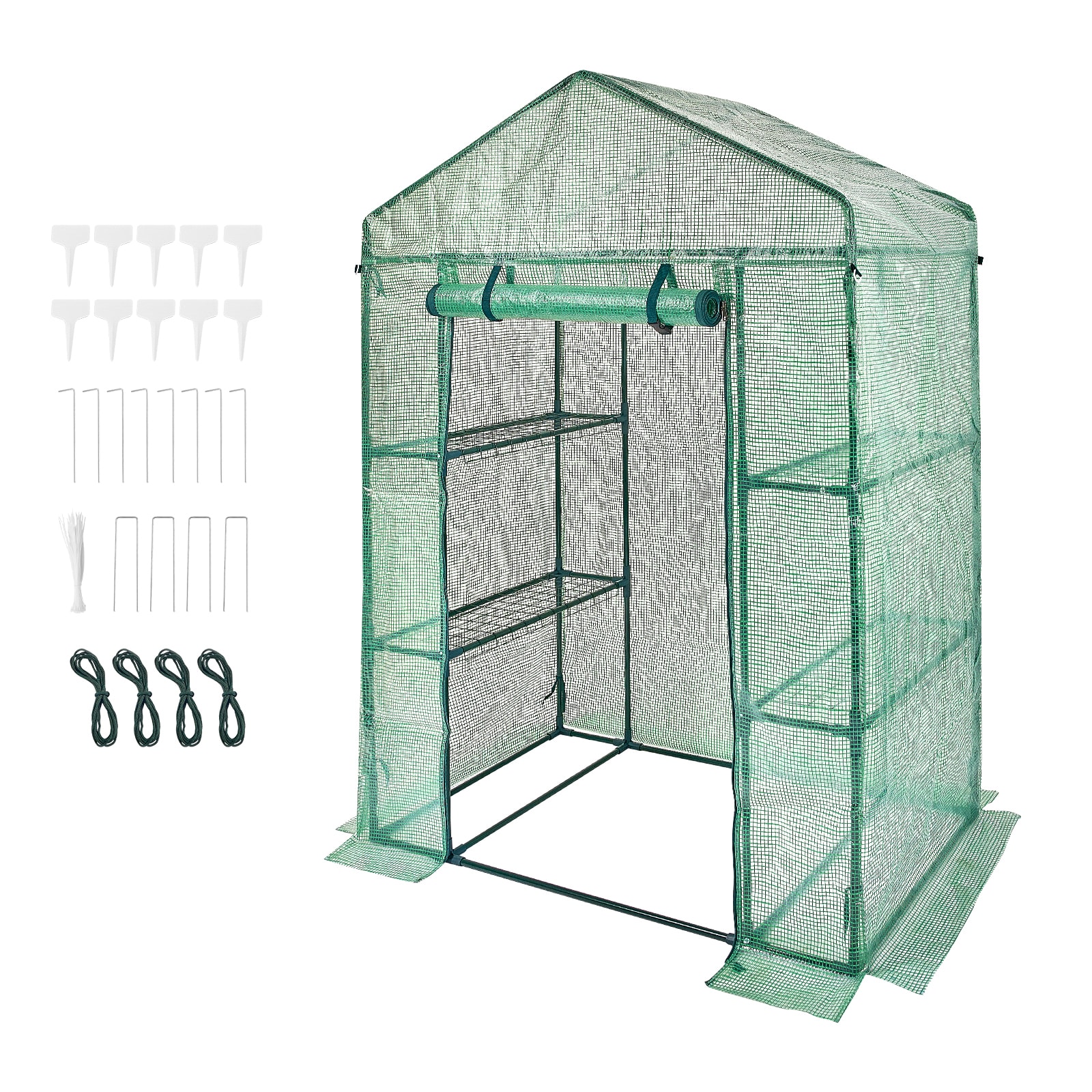 Walk-in Green House, 4.6 X 2.4 X 6.7 Ft, Greenhouse With Shelves, High Strength PE Cover With Doors, Windows And Steel Frame, Set Up In Minutes, For Planting And Storage_maomaolike.com
